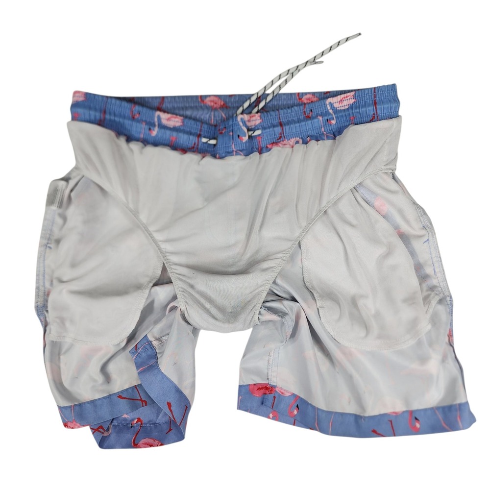 Maamgic Swim Trunks sz M Men Pink Flamingos Tropical Blue Pink 33x6.5 Resortwear - Picture 7 of 12